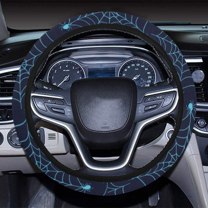 Spider Web Blue Print Design LKS304 Steering Wheel Cover with Elastic Edge