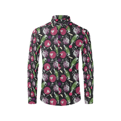 Wine Print Design LKS307 Men's Long Sleeve Dress Shirt