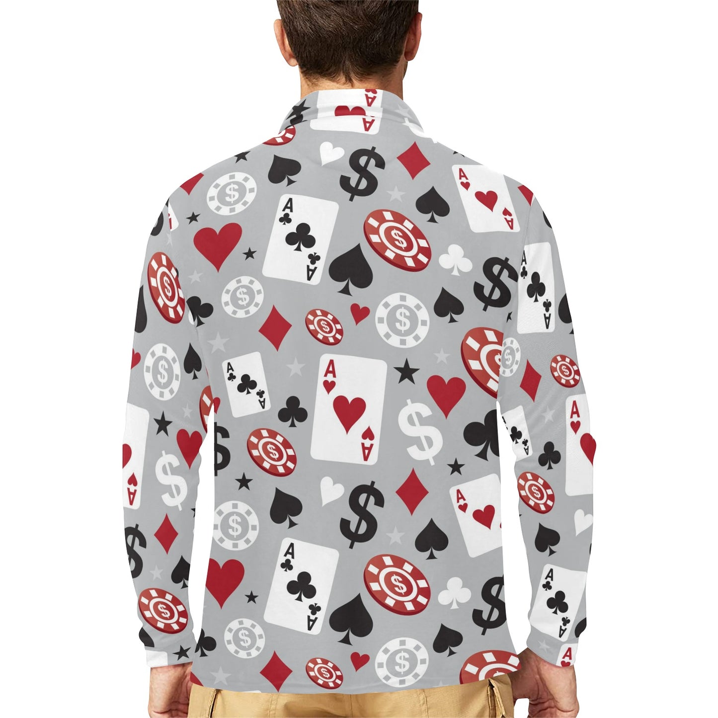 Casino Pattern Print Design 01 Long Sleeve Polo Shirt For Men's