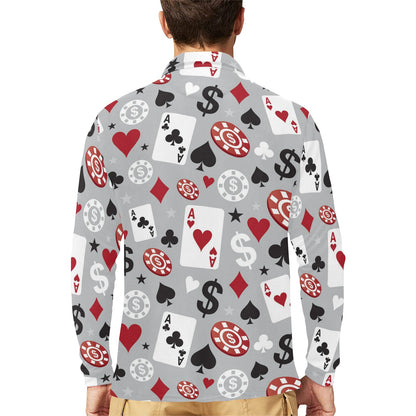 Casino Pattern Print Design 01 Long Sleeve Polo Shirt For Men's