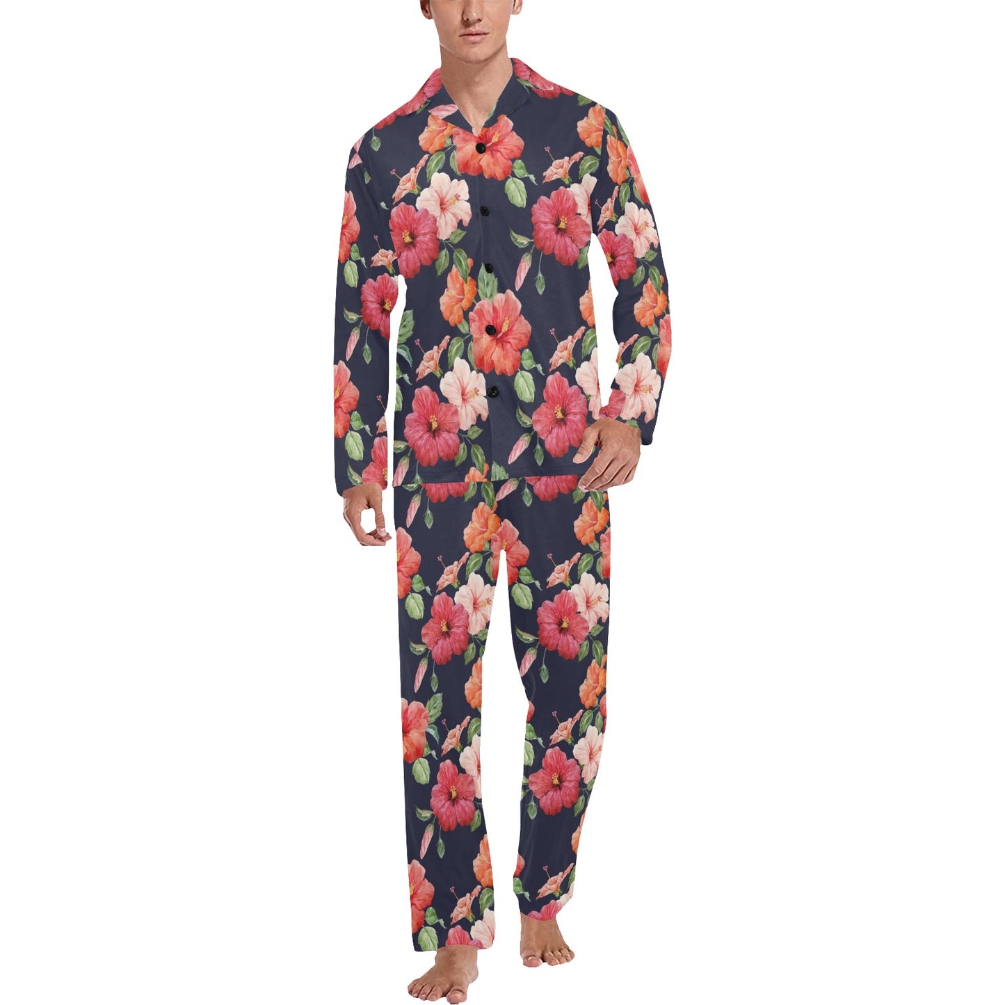 Tropical Flower Pattern Print Design TF020 Men's Long Pajama Set