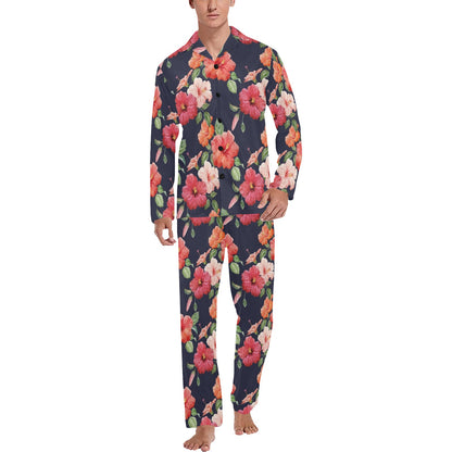 Tropical Flower Pattern Print Design TF020 Men's Long Pajama Set
