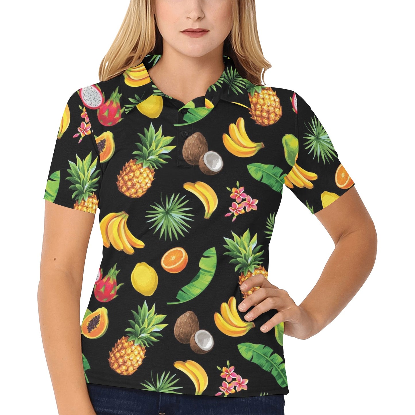 Tropical Fruits Pattern Print Design TF03 Women's Polo Shirt