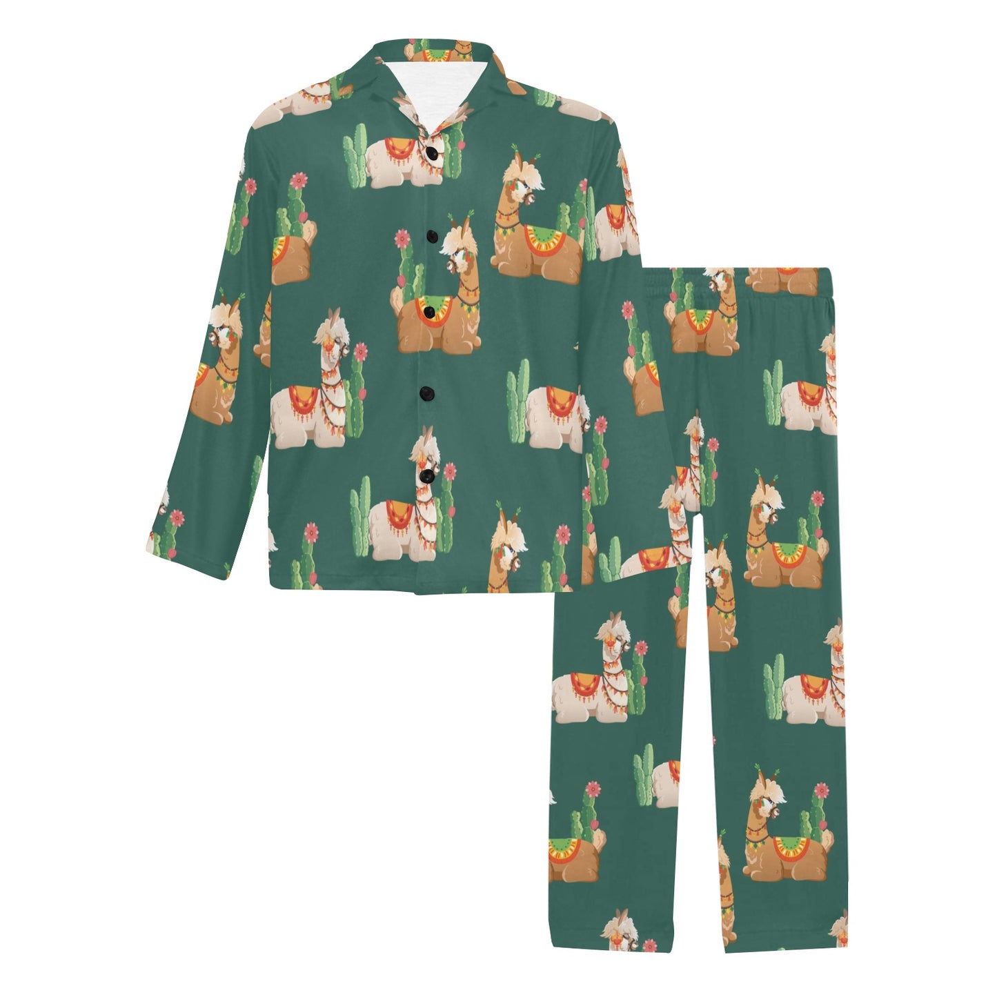 Llama Cactus Pattern Print Design 07 Men's Long Pajama Set