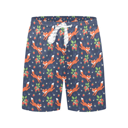 Fox Strawberry Print Pattern Men's Swim Trunks Beach Shorts