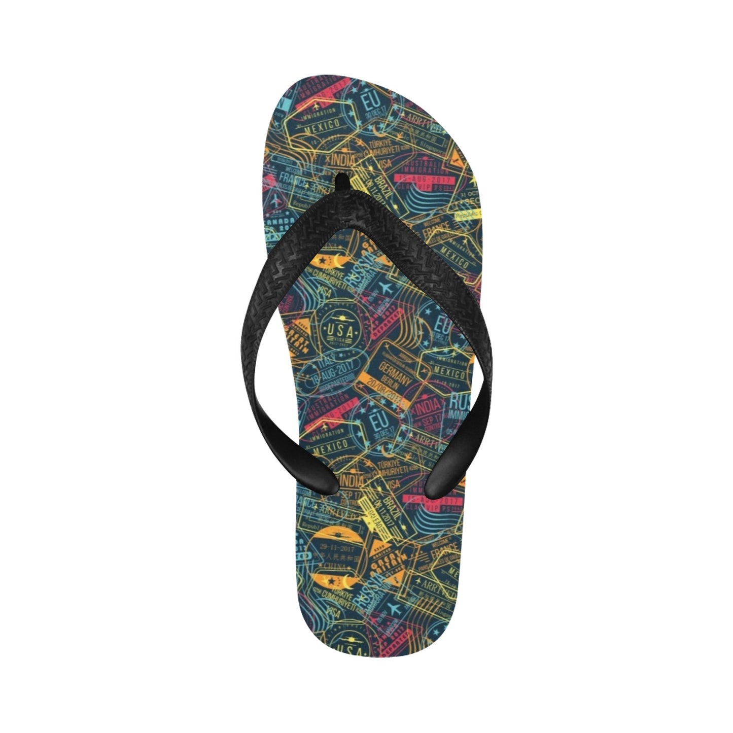 Travel Stamp Colorful Print Design LKS304 Flip Flops