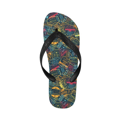 Travel Stamp Colorful Print Design LKS304 Flip Flops