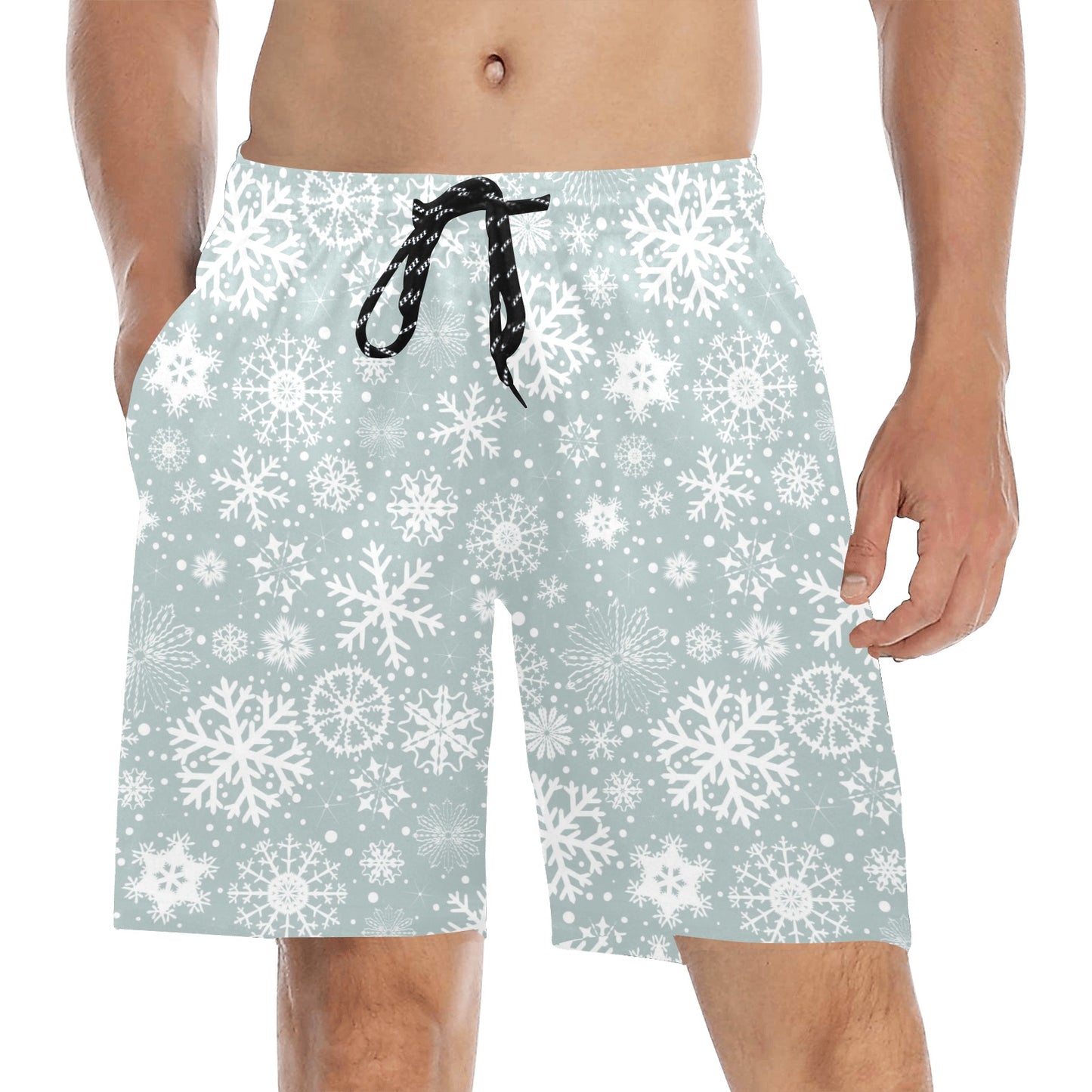 Snowflake Print Design LKS303 Men's Swim Trunks Beach Shorts