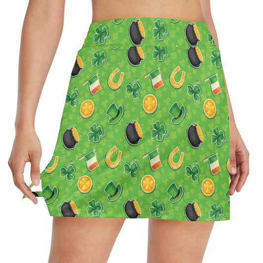 Shamrock Saint Patrick's Day Print Design LKS302 17" Golf & Pickleball Skort with Pockets