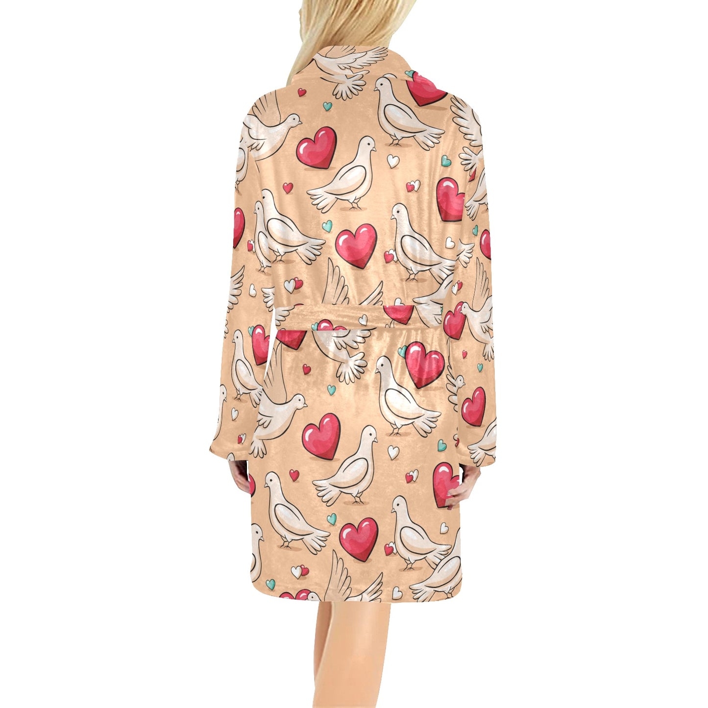 Pigeon Heart Pattern Print Design 04 Women's Fleece Robe