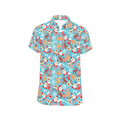 Santa Christmas Themed Print Design LKS306 Men Short Sleeve Button Up Shirt