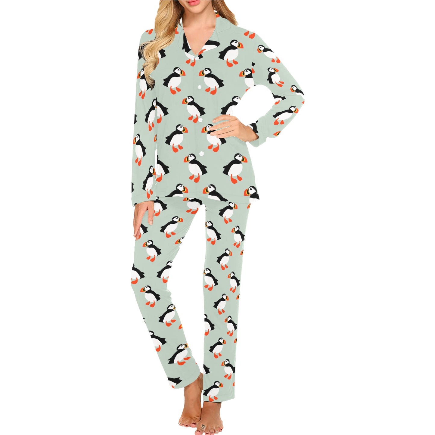 Puffin Pattern Print Design A03 Women's Long Pajama Set