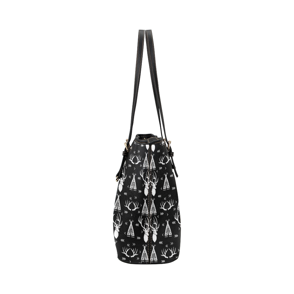Deer Native Indian Print Pattern Leather Tote Bag