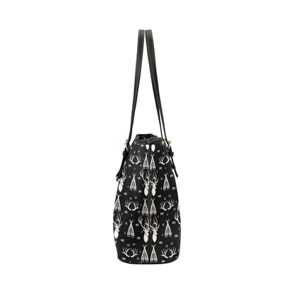 Deer Native Indian Print Pattern Leather Tote Bag