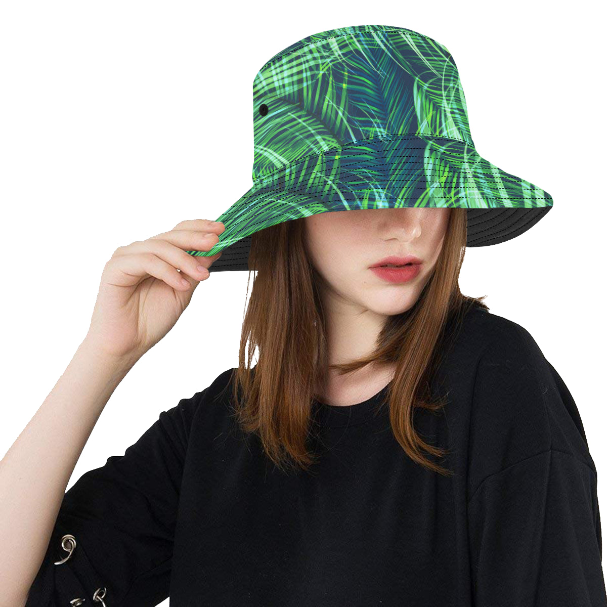 Palm Leaves Pattern Print Design PL02 Unisex Bucket Hat