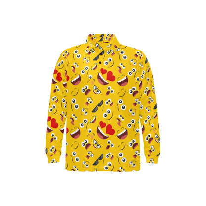 Emoji Face Print Pattern Long Sleeve Polo Shirt For Men's