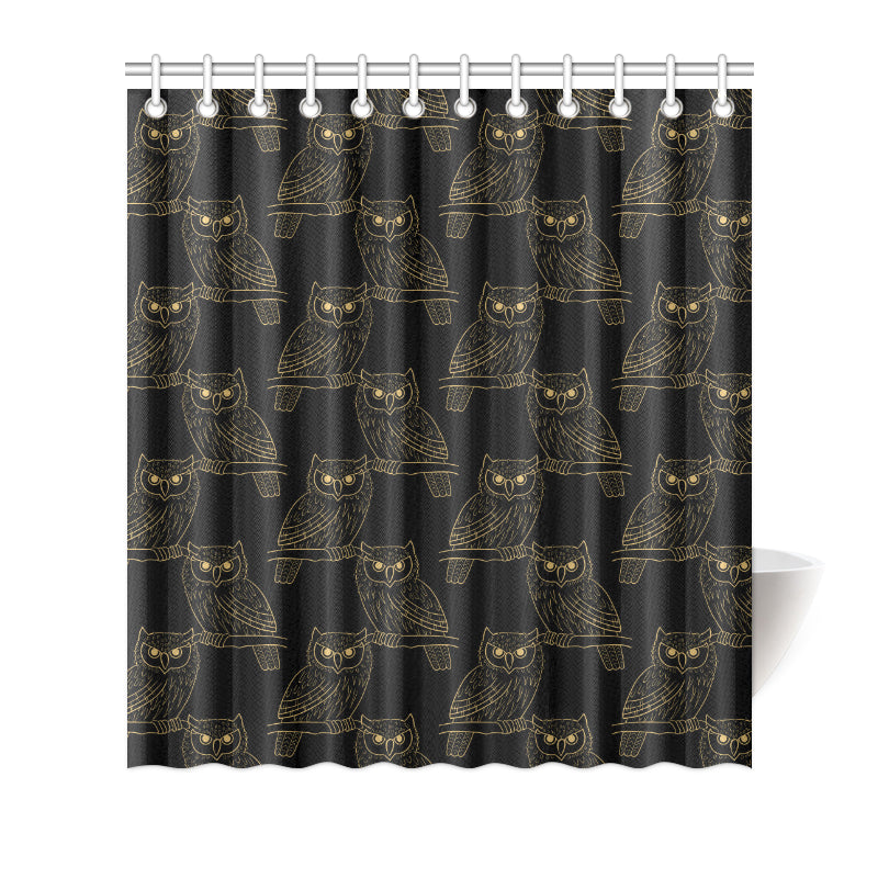 Gold Owl Pattern Shower Curtain