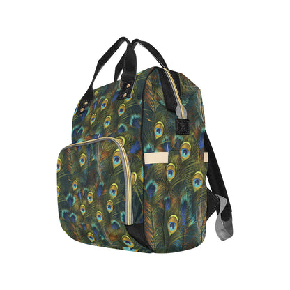 Peacock Feather Pattern Print Design A03 Diaper Bag Backpack