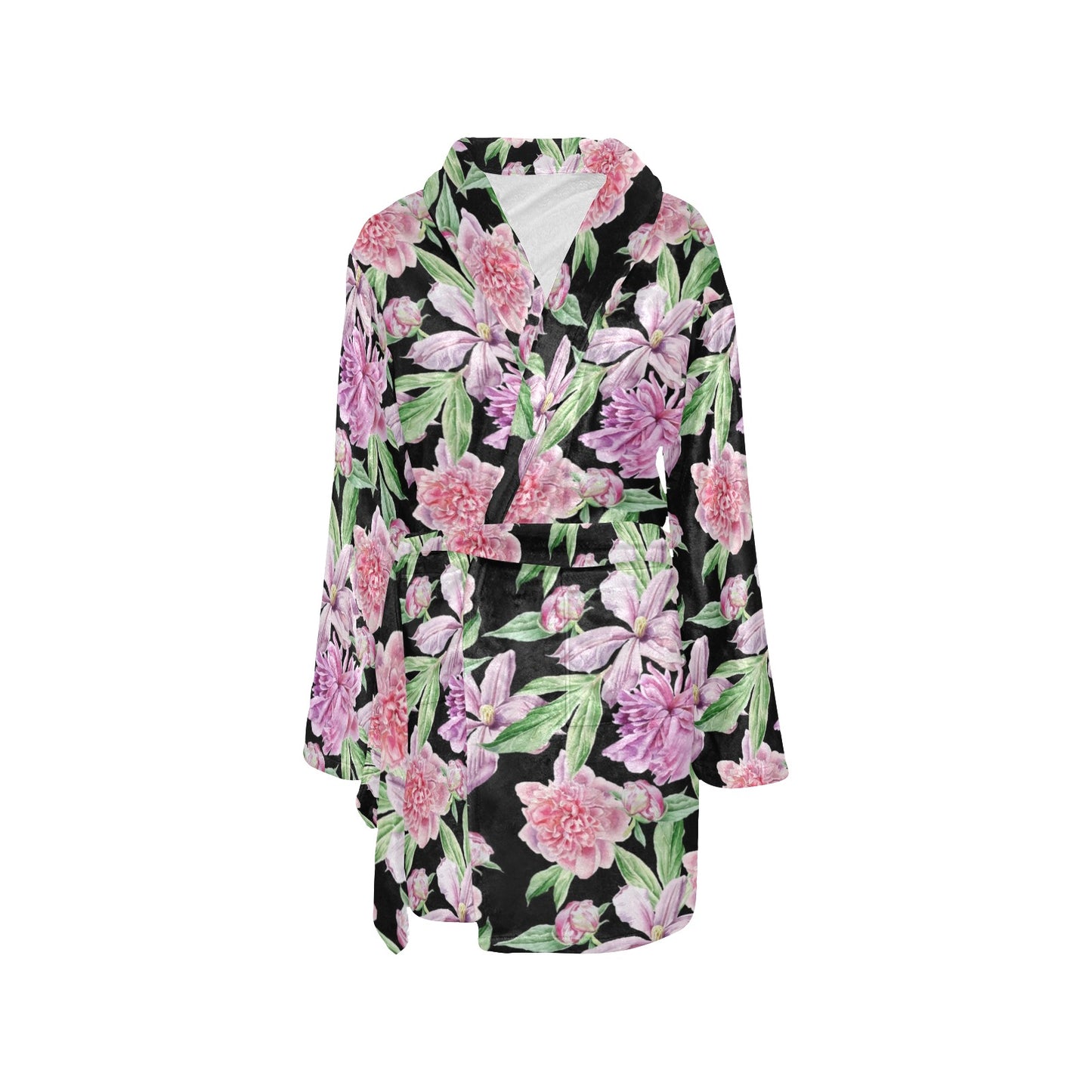 Peony Pattern Print Design PE08 Women's Fleece Robe