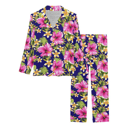 Pink Hibiscus Pattern Print Design HB027 Women's Long Pajama Set
