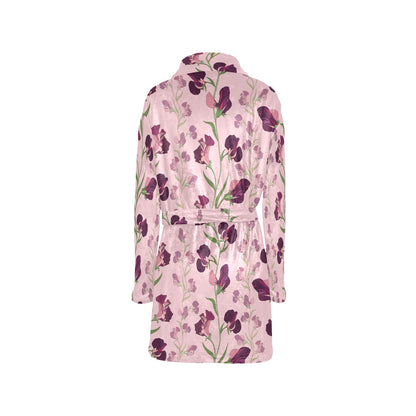 Peony Pattern Print Design PE09 Women's Fleece Robe