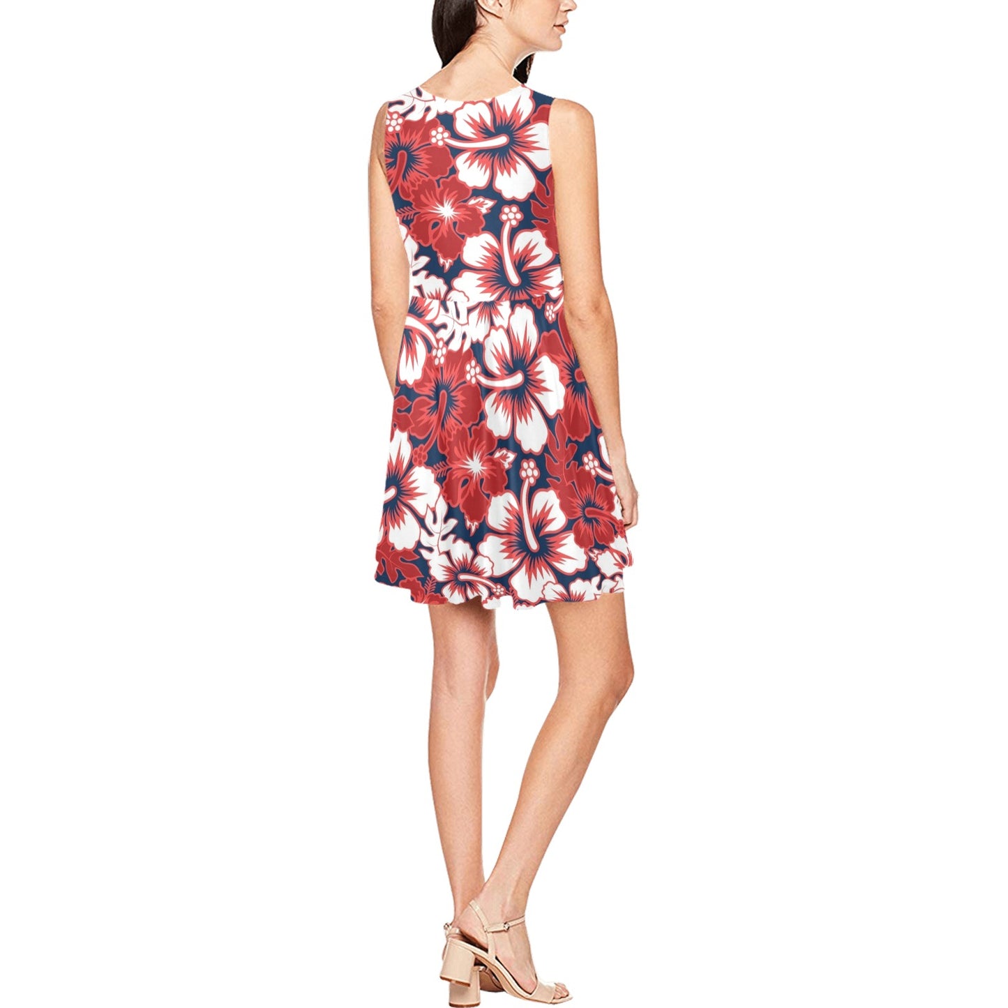 Red Hibiscus Pattern Print Design HB01 Sleeveless Dress