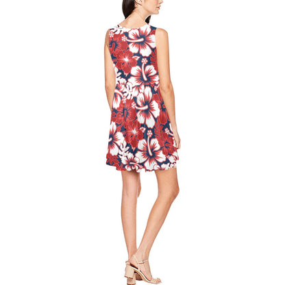 Red Hibiscus Pattern Print Design HB01 Sleeveless Dress