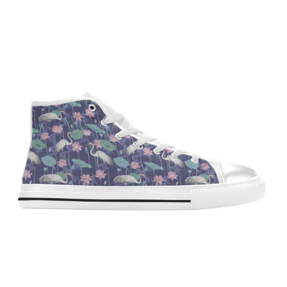 Water Lily Print Design LKS306 Men's High Top Canvas Shoes
