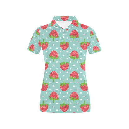 Strawberry Pattern Print Design SB06 Women's Polo Shirt