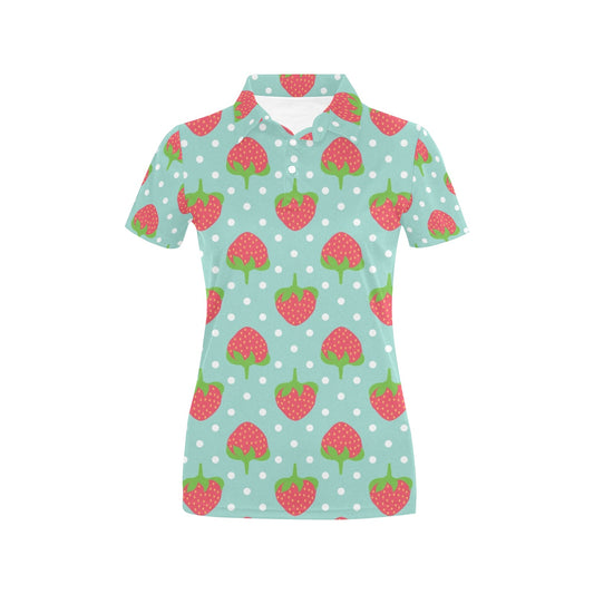 Strawberry Pattern Print Design SB06 Women's Polo Shirt