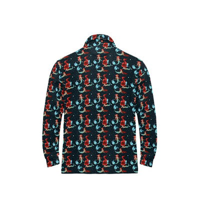 Mermaid Girl Themed Design Print Long Sleeve Polo Shirt For Men's
