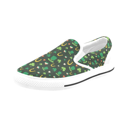 Shamrock Print Design LKS308 White Slip Ons Canvas Women's Shoes