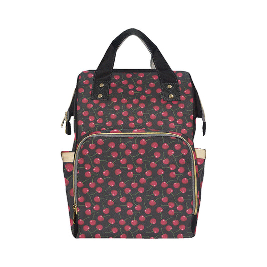 Cherry Black Background Diaper Bag Backpack