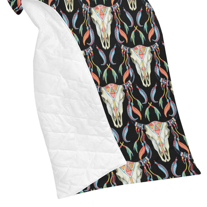 Buffalo Head Boho Style Pattern Print Design 01 Premium Quilt