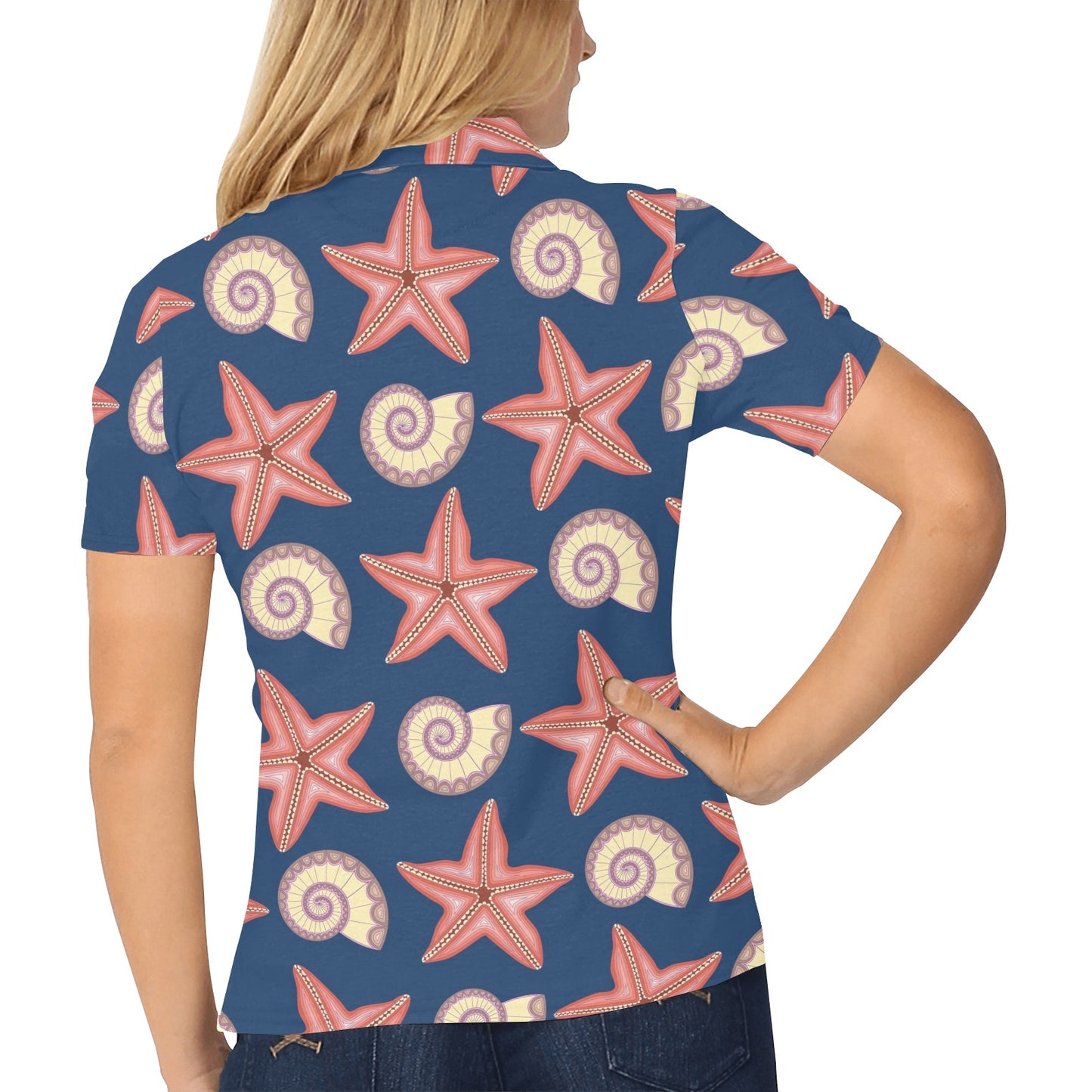 Starfish Pattern Print Design 03 Women's Polo Shirt