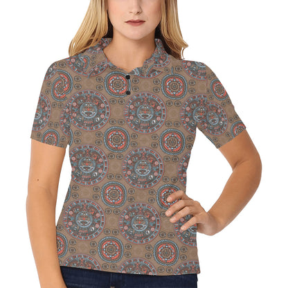 Calendar Aztec Design Print Pattern Women's Polo Shirt