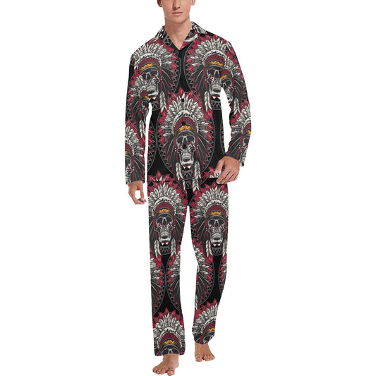 Native Indian Skull Men's Long Pajama Set