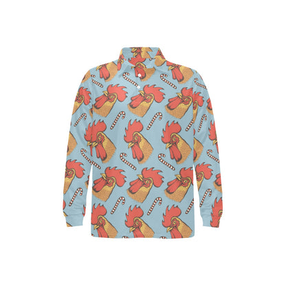 Rooster Pattern Print Design A05 Long Sleeve Polo Shirt For Men's