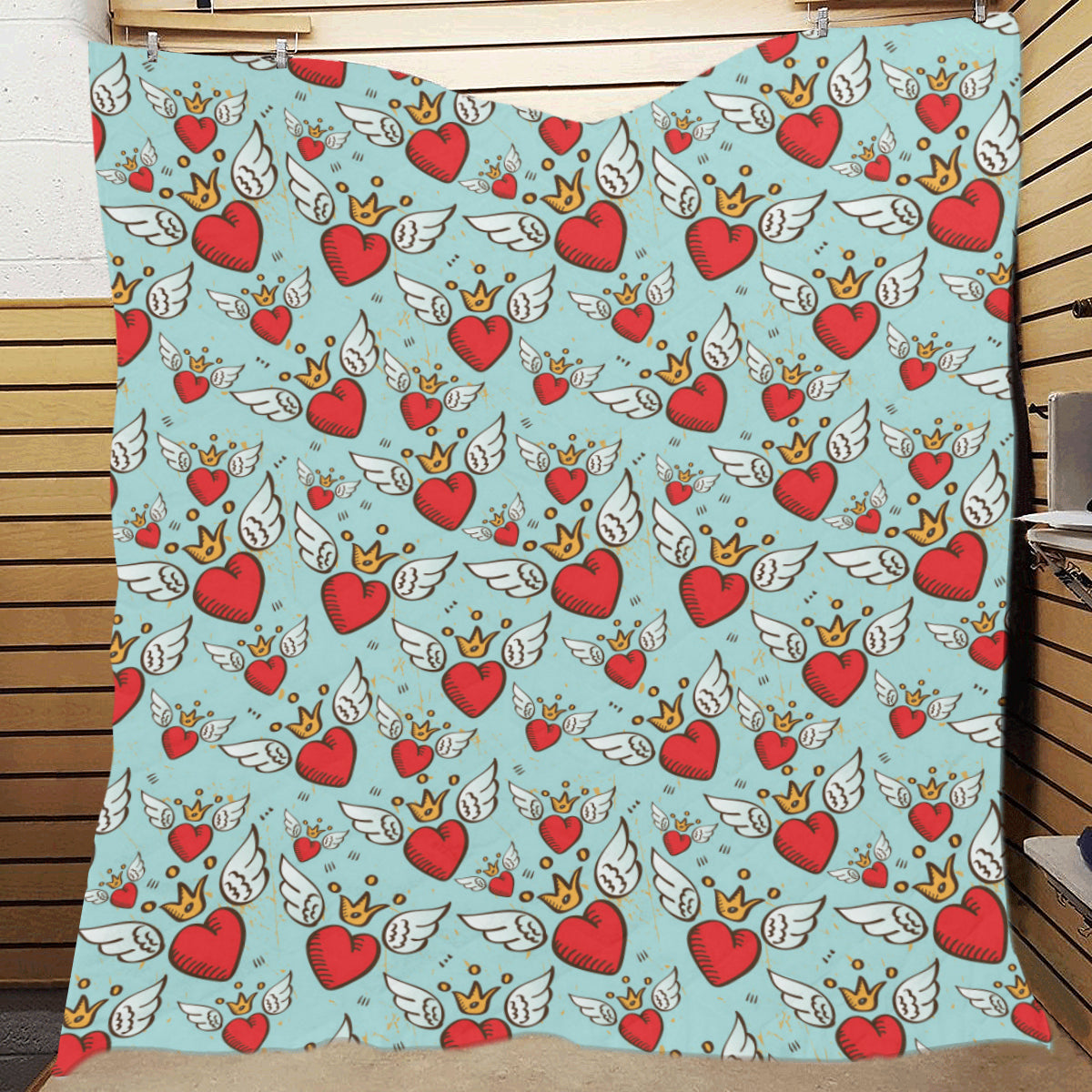 Angel Wings Heart Pattern Print Design 02 Premium Quilt