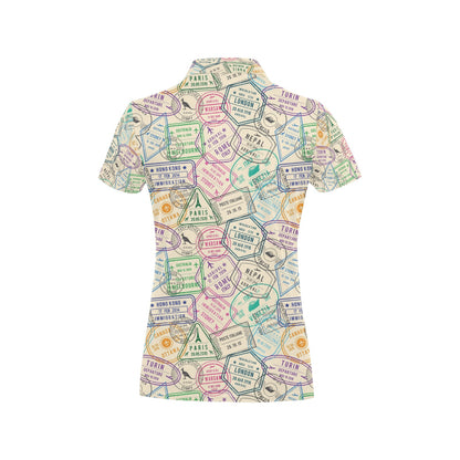 Travel Stamp Print Design LKS303 Women's Polo Shirt