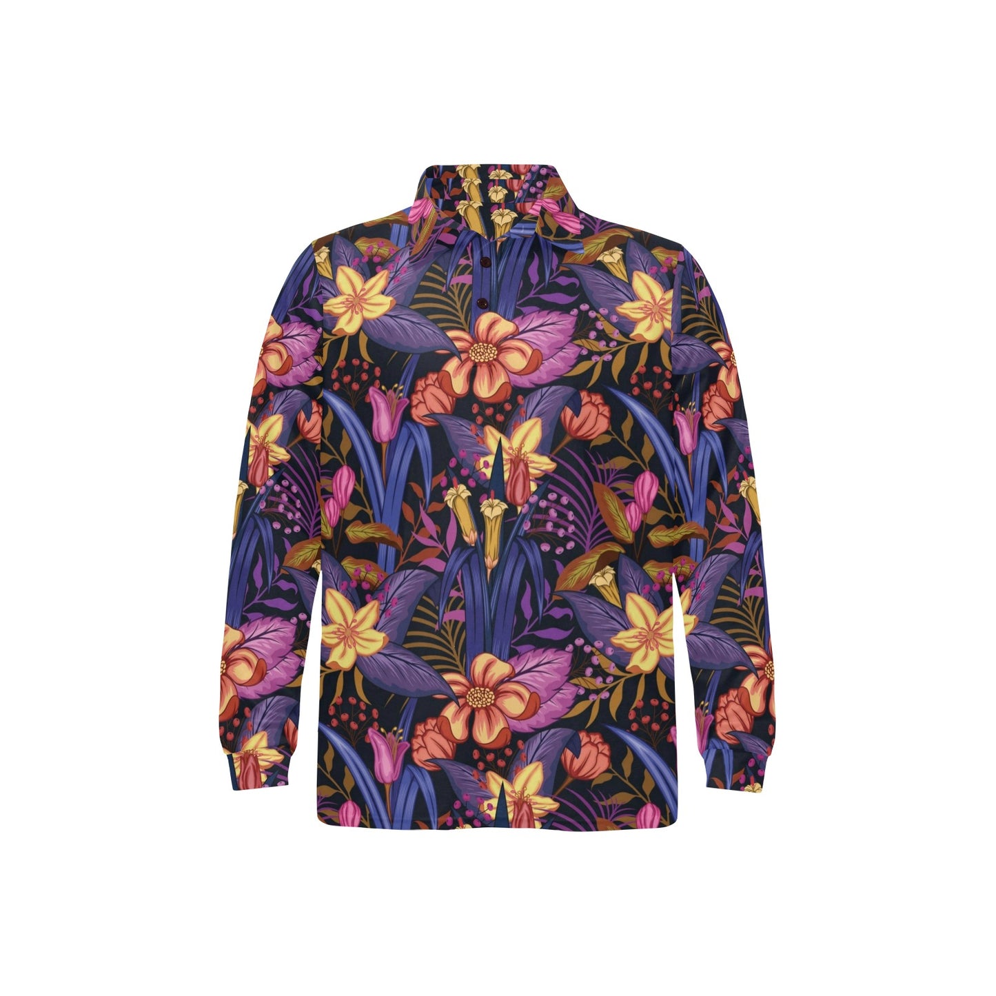 Lily Pattern Print Design LY016 Long Sleeve Polo Shirt For Men's