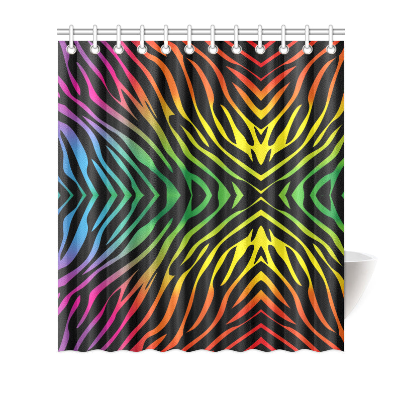 Rainbow Zebra Themed Print Shower Curtain