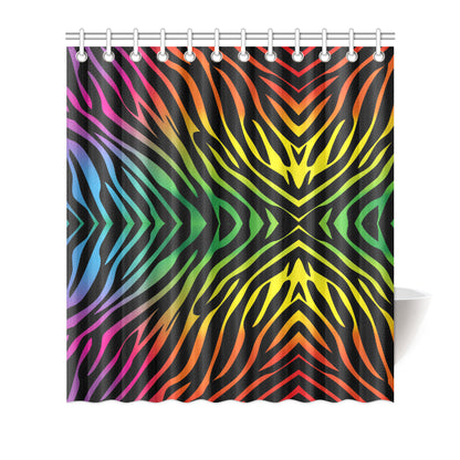 Rainbow Zebra Themed Print Shower Curtain