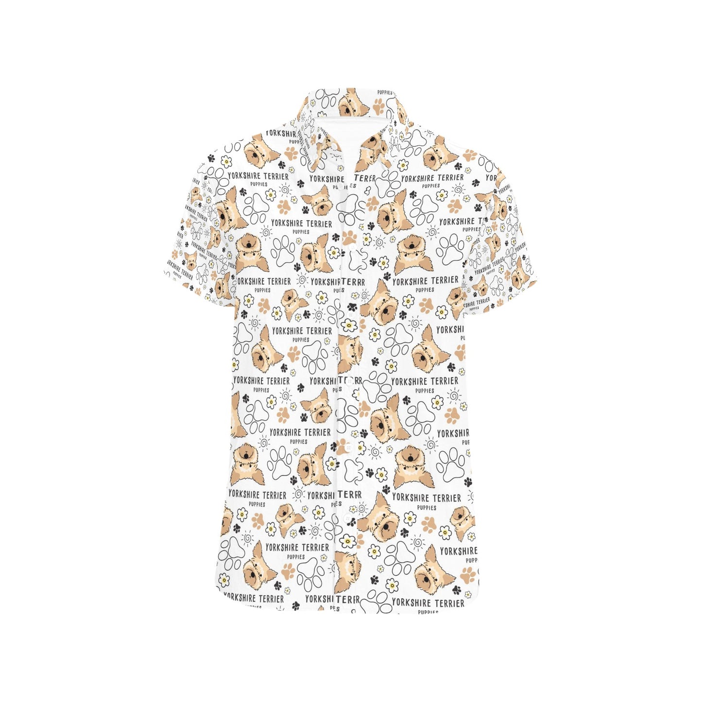 Yorkshire Terriers Print Design LKS308 Men Short Sleeve Button Up Shirt