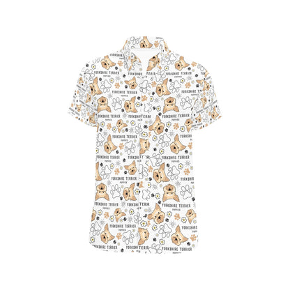Yorkshire Terriers Print Design LKS308 Men Short Sleeve Button Up Shirt
