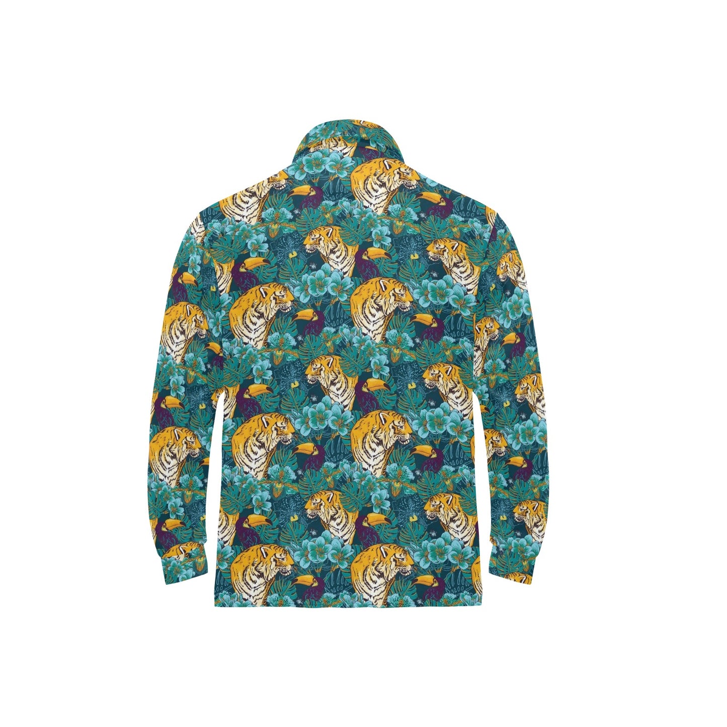 Tiger Tropical Print Design LKS301 Long Sleeve Polo Shirt For Men's