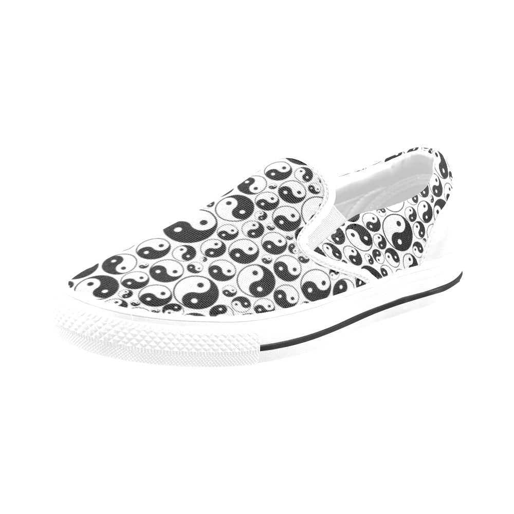 Yin Yang Print Design LKS302 White Slip Ons Canvas Women's Shoes