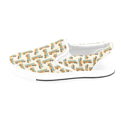 School Bus Print Design LKS305 White Slip Ons Canvas Women's Shoes
