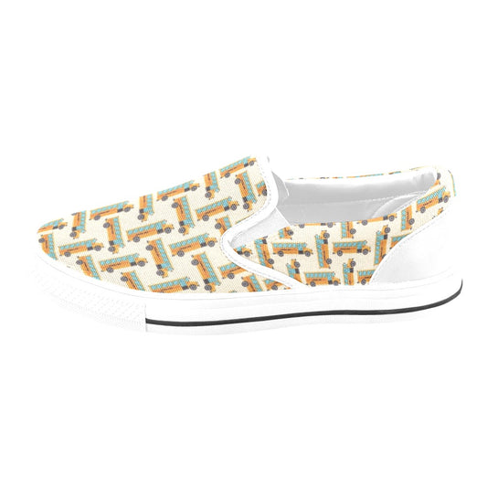 School Bus Print Design LKS305 White Slip Ons Canvas Women's Shoes