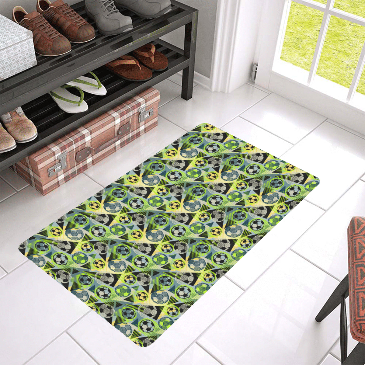 Soccer Ball Themed Print Pattern Rubber Doormat